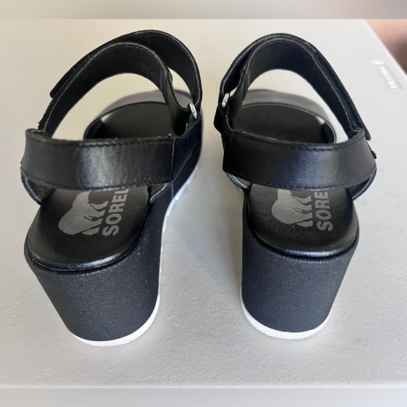 SOREL Cameron Wedge Leather Sandals Black Platform Ankle Strap 7 US NL 4018-010 - Picture 7 of 9